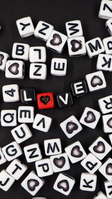 Letter Blocks, Love Symbols, Black background, Heart shape, Love text