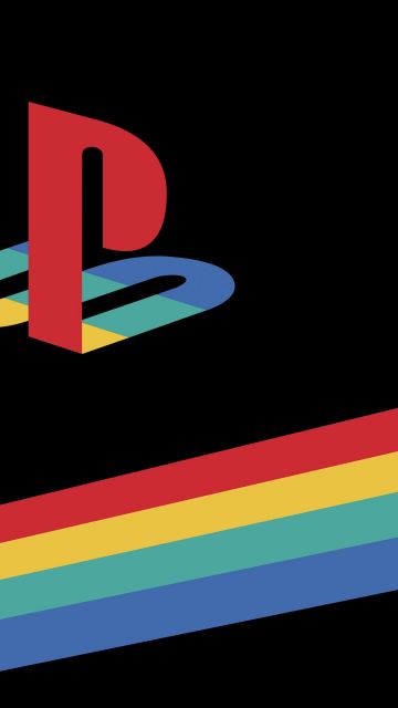 PlayStation, Retro, Logo, AMOLED, Minimalist, Colorful, Ribbon, Black background
