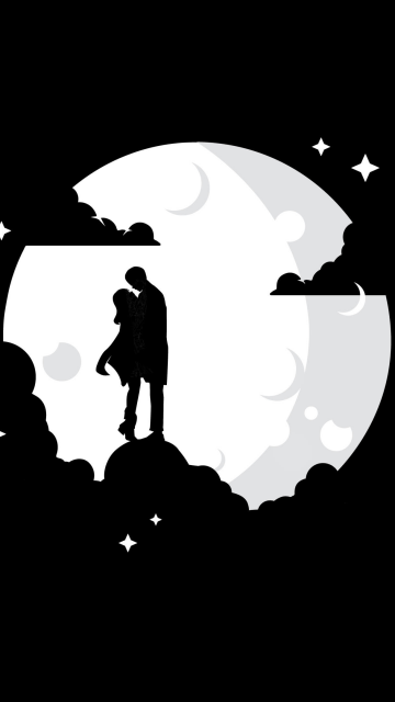 Couple, AMOLED, Silhouette, Moon, Black background, Simple