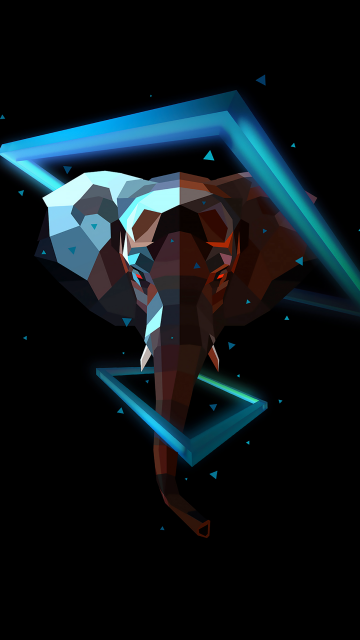 Elephant, Low poly, Artwork, AMOLED, Black background, Neon, Simple