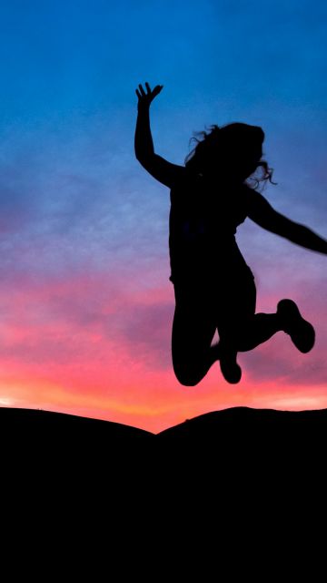 Person, Silhouette, Sunset, Jumping, Mood, Happy, Joy