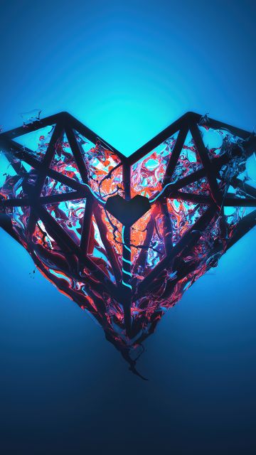 Heart, Low poly, Artwork, Glow, Blue background, Heartbeat