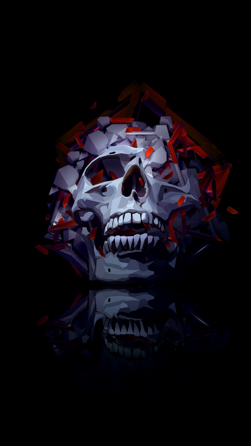 Skull, Low poly, Artwork, AMOLED, Black background, Simple