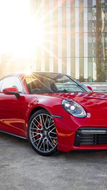 Porsche 911 Turbo, Sports car, 2021, Red cars
