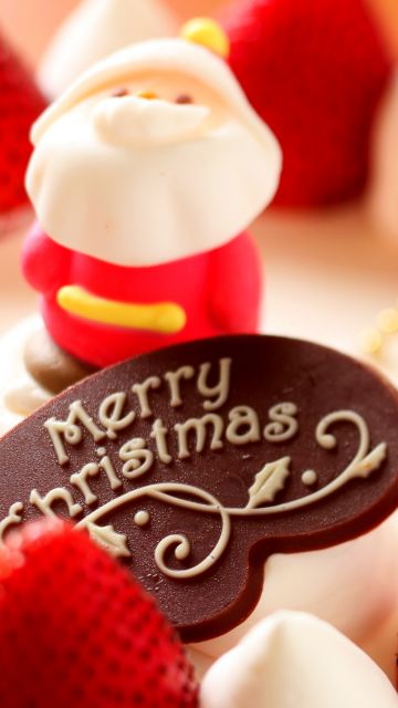 Merry Christmas, Santa Claus, Strawberry dessert, Cute, Bokeh, Cute Christmas