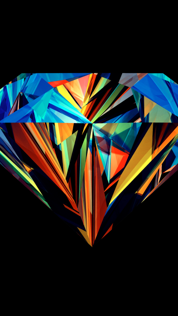 Diamond, Low poly, Colorful, Artwork, AMOLED, Black background, Simple