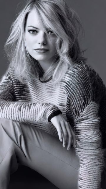 Emma Stone, Monochrome, American actress, Beautiful actress, 5K, Black and White