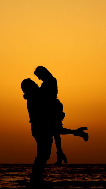Couple, 8K, Silhouette, Sunset, Beach, Romantic, Date night, 5K