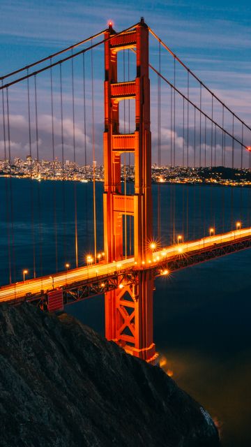 Golden Gate Bridge, Lights, San Francisco, Evening, California, Sunset, 5K