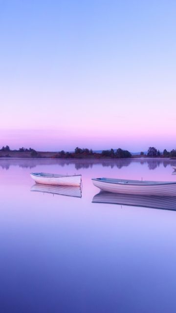 Loch Rusky, Scotland, Wee Boats, Early Morning, Mirror Lake, Reflection, Body of Water, Clear sky, 5K