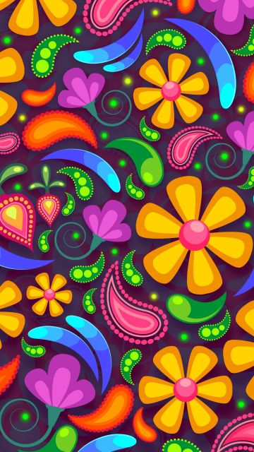 Floral designs, Girly backgrounds, Digital Art, Paisley pattern, Colorful, Illustration, Multicolor, 5K