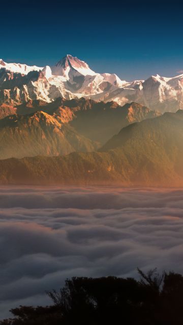 Glacier mountains, Clouds, Sun light, Alpenglow, Mountain range, Summit, 5K, 8K