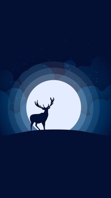 Deer, Illustration, Silhouette, Moon, Night, Minimal art, Dark background, Simple
