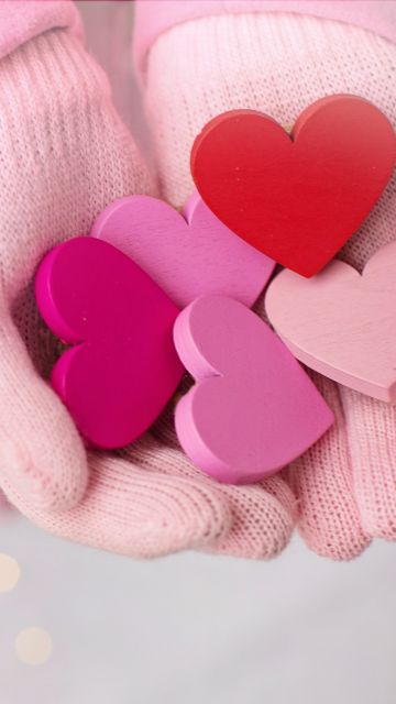 Hearts, Valentine's Day, Love hearts, Pink, Hand Gloves, Heart shape, 5K, February