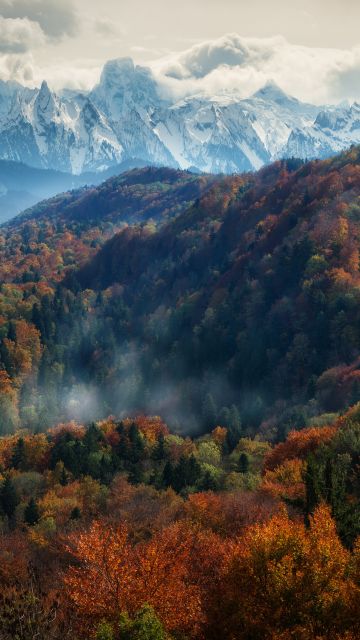 Alps mountains, Autumn, Snow covered, Mountain range, Europe, Cloudy, Landscape, Scenery, Daytime, 5K