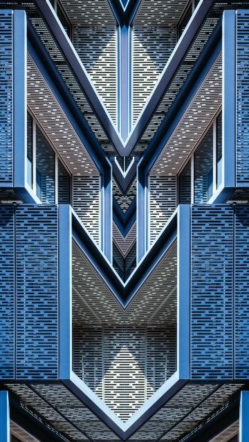 Architectural Design, Blue, Building, Symmetrical, Pattern, 5K