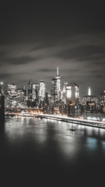 Manhattan Bridge, Brooklyn, Cityscape, Night, City lights, New York City, USA