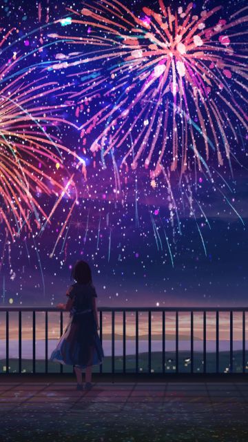 Anime girl, Fireworks, Colorful, Dream, Alone, Mood, Aesthetic