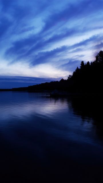 Sugar Lake, Evening sky, Night, Dusk, Seascape, Minnesota, USA, Sunset, Blue Sky