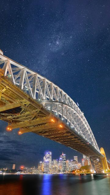 Sydney Harbour Bridge, Milky Way, Night, Cityscape, City lights, Sydney, Australia