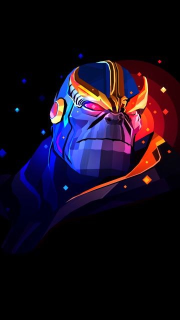 Thanos, Marvel Comics, AMOLED, Black background, Artwork, Low poly