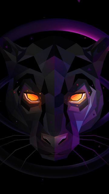 Panther, Scary, Glowing eyes, Low poly, Dark background