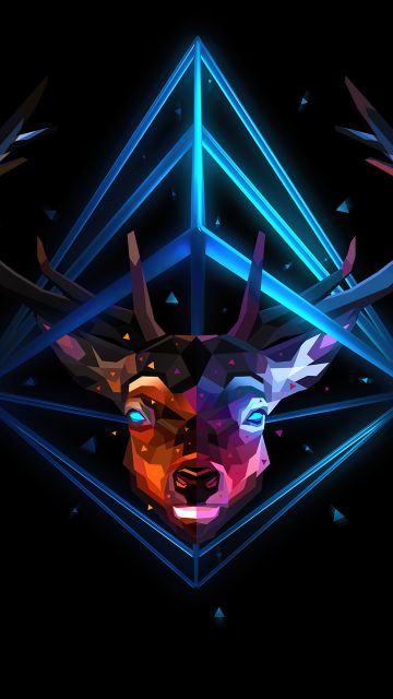 Reindeer, Low poly, Artwork, Black background, AMOLED