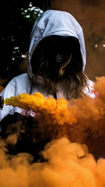 Person in Mask, Girl, Orange Smoke, Hoodie, Anonymous, Smoke Grenade, 5K