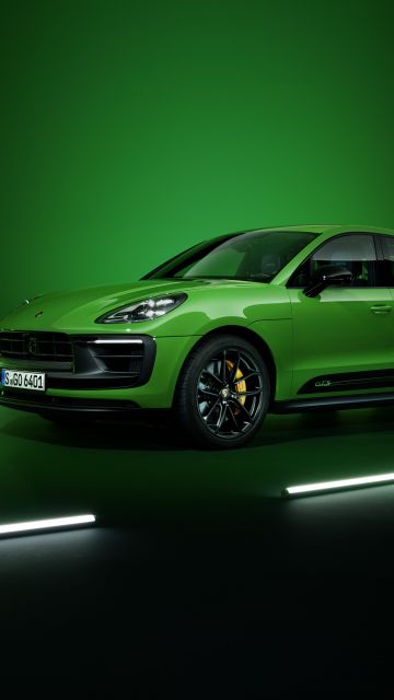 Porsche Macan GTS, Sport Package, 2021, Dark background, Neon, Green, 5K