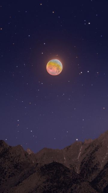 Lunar Eclipse, Mount Whitney, Mountains, Morning, Starry sky, Astrophotography
