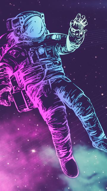 Astronaut, Neon, Space suit, Stars, Light, 5K