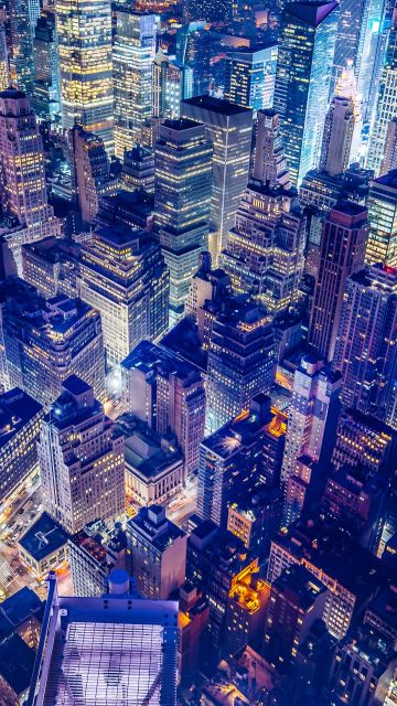 New York City, Aerial view, 5K, United States, Night City, City lights, Cityscape, Skyscrapers