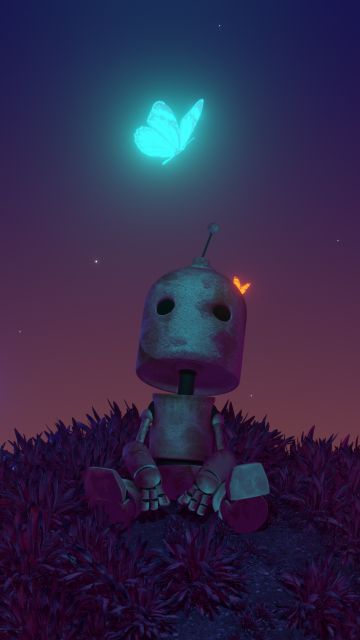 Robot, Butterflies, Alone, Lonely, Loneliness, Dream, Planet, Glowing