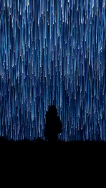 Alone, Lonely, Loneliness, Falling stars, Star Trails, Night, Silhouette, Girl
