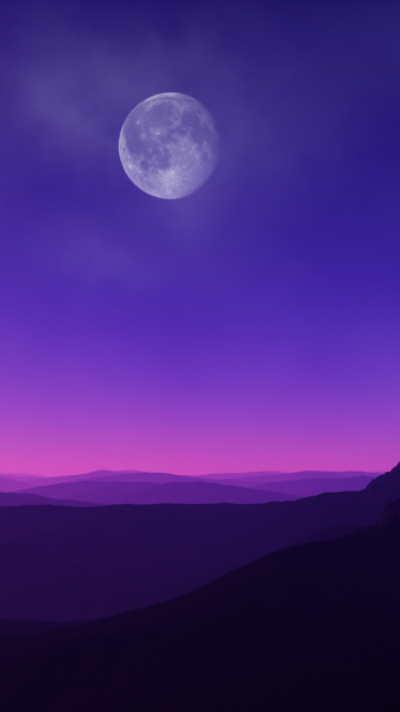 Mountain Peak, Full moon, Capricorn, Mountain Goat, Dusk, Night time, Purple background, Horizon, Landscape, Scenery