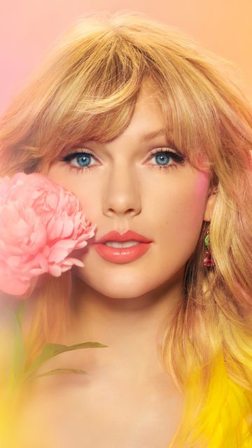 Taylor Swift, American singer, Portrait, Gradient background, Beautiful, Pastel pink