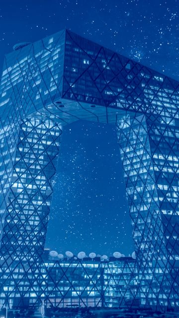 CCTV headquarters, Beijing, China, Modern architecture, Starry sky, Metropolis, Glass building