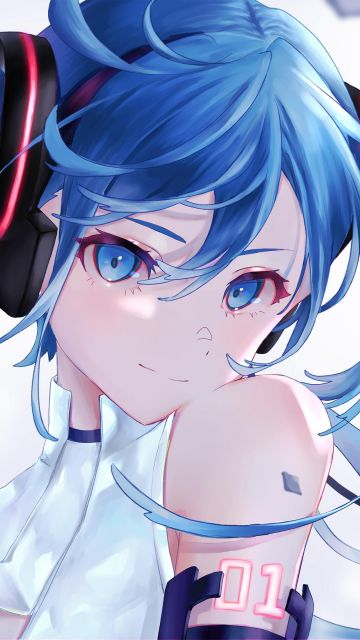 Hatsune Miku, Anime girl, White background, Blue