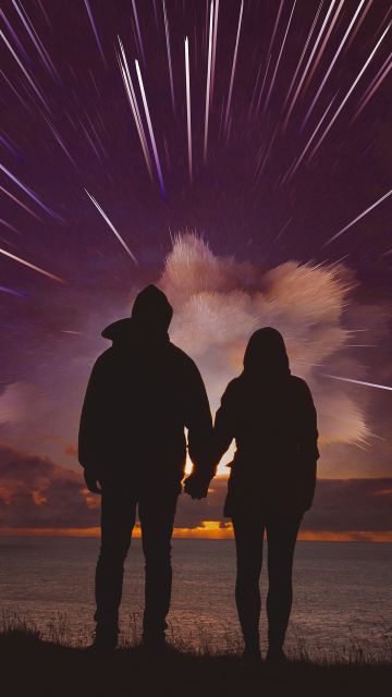 Couple, Date night, Silhouette, Romantic, Night, Star Trails, Hands together, Lovers