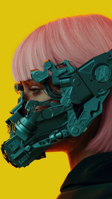 Mecha Girl, Cyberpunk girl, 3D, Yellow background