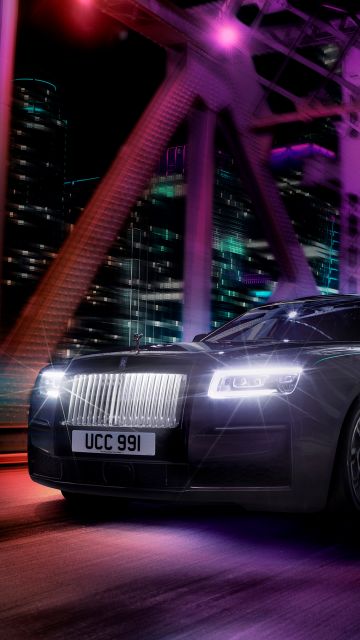 Rolls-Royce Ghost Black Badge, Colorful, 2021, Night, Car lights