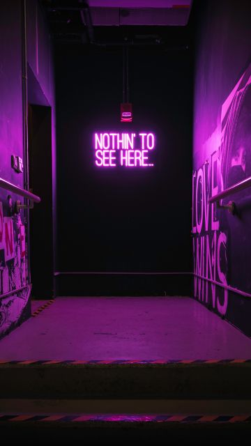 Nothing to See Here, Purple aesthetic, Neon sign, Stairway, Purple light, 5K