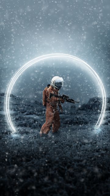 Astronaut, Creative, Space suit, Snow, Orange, Illustration, Photo Manipulation