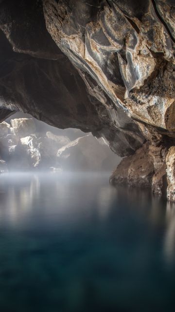 Grjótagjá, Lava Cave, Iceland, Rocks, Hot Spring, Natural Phenomena, Long exposure, Famous Place, Tourist attraction, 5K