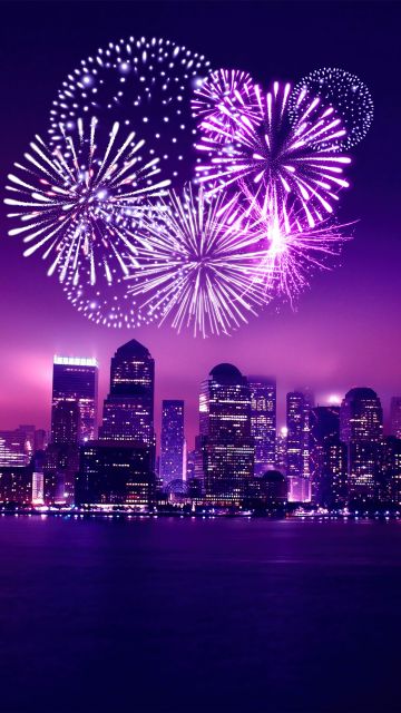 Chicago, New Year celebrations, Aesthetic, Purple, Sunset, Night, Cityscape, New Year's Eve, Fireworks, Illinois
