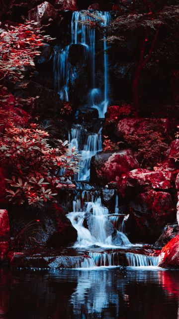 Portland Japanese Gardens, Infrared Photography, Waterfalls, Peaceful, Landscape, Scenery, 5K, 8K