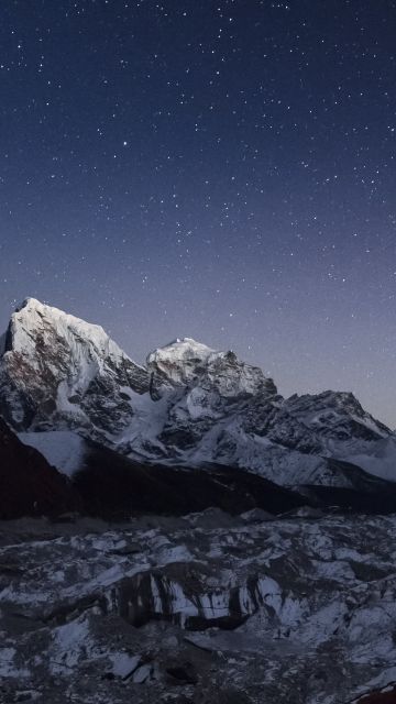 Mount Cholatse, Ngozumpa glacier, Nepal, Himalayas, Gokyo valley, Snow covered, Starry sky, Mountain Peak, Landscape, 5K