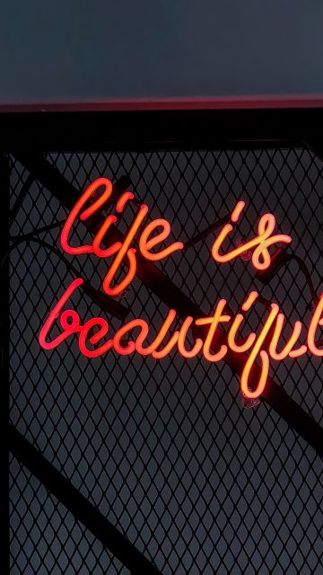 Life Is Beautiful, Neon typography, Night, Neon sign, 5K
