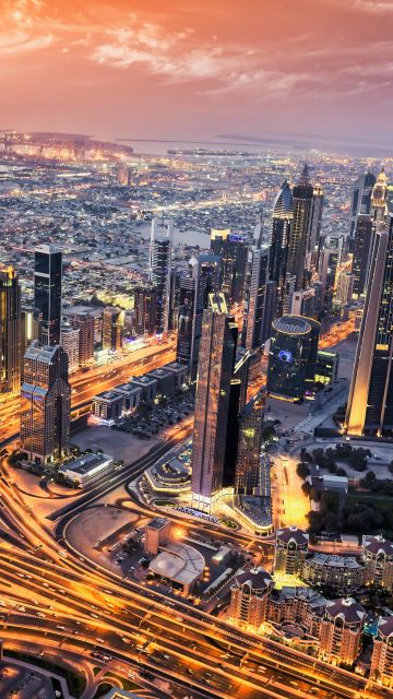 Dubai, Aerial view, Cityscape, Skyline, Sheikh Zayed Road, Long exposure, 5K