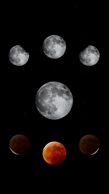 Lunar Eclipse, Outer space, Full moon, Astronomy, Black background, Pattern